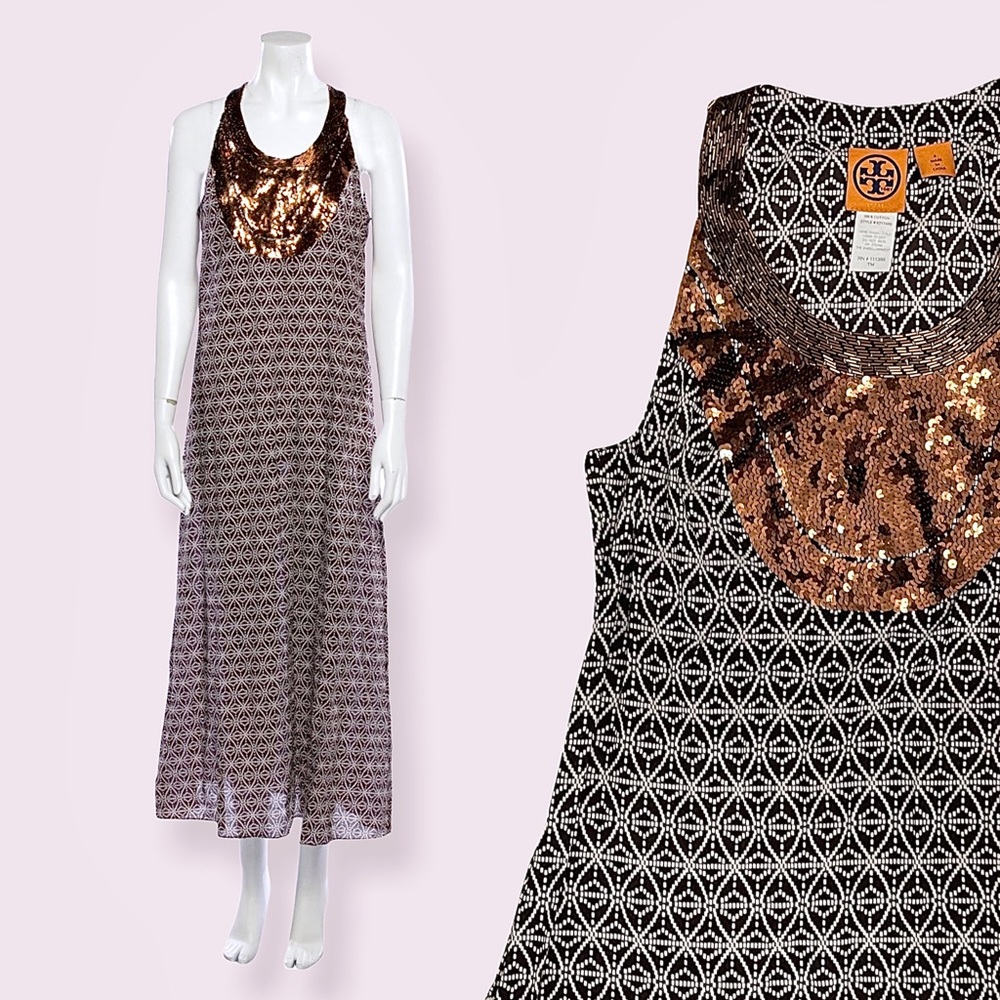 Tory Burch Printed Brown Maxi Dress Size 2 Small